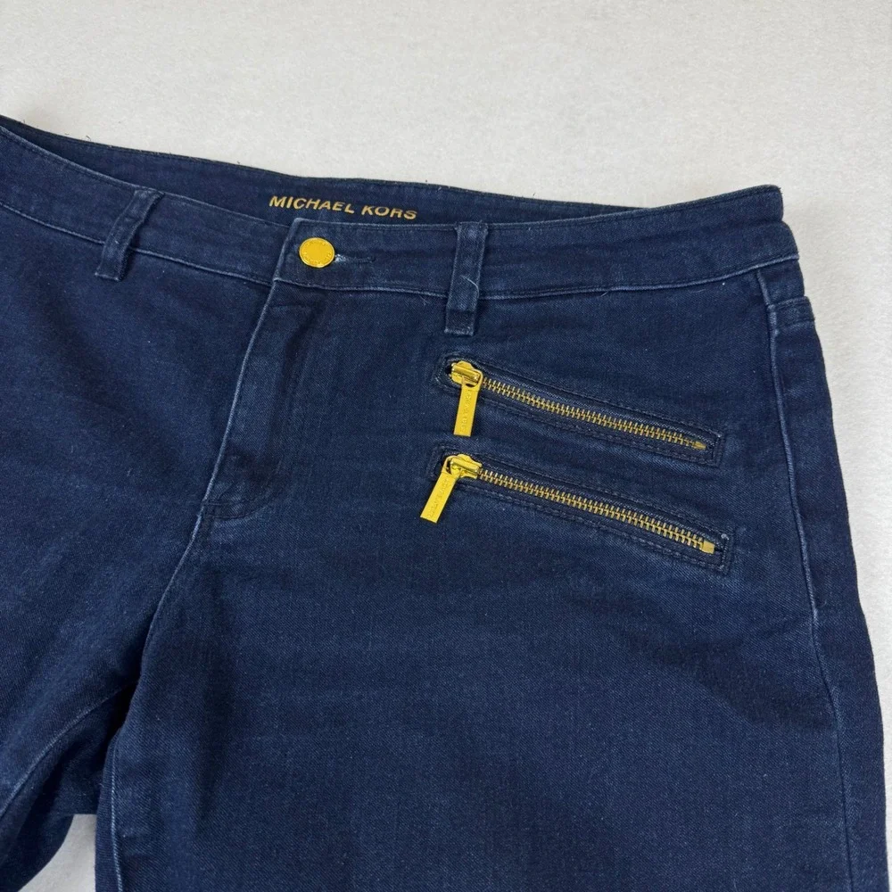 Michael Kors Womens Skinny Jeans Dark Wash Gold Zip Detail Size 12